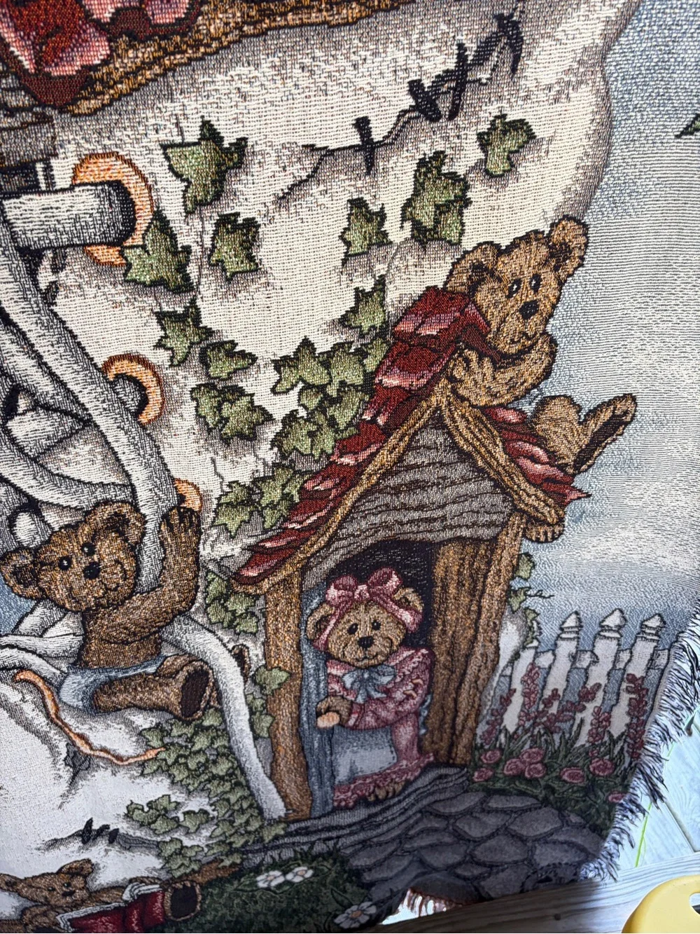 Vintage Boyd’s Bear Whimsical Bear Cottage Woven Throw Blanket - Multicolor